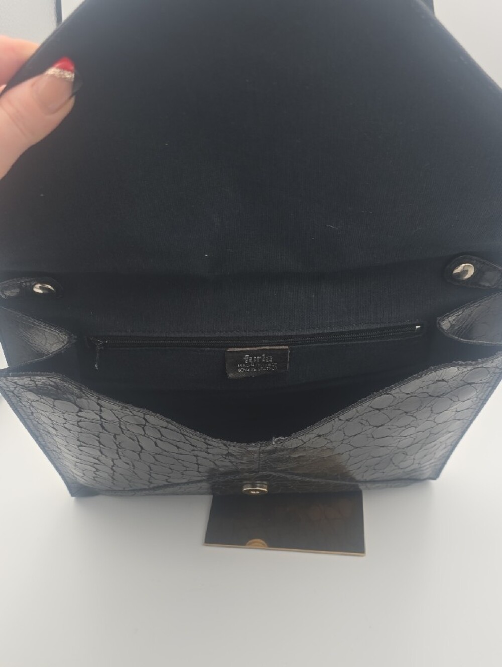 Furla Black Vintage Croc-Textured Large Envelope Crossbody/Clutch Bag (EUC)🖤 - Picture 11 of 13
